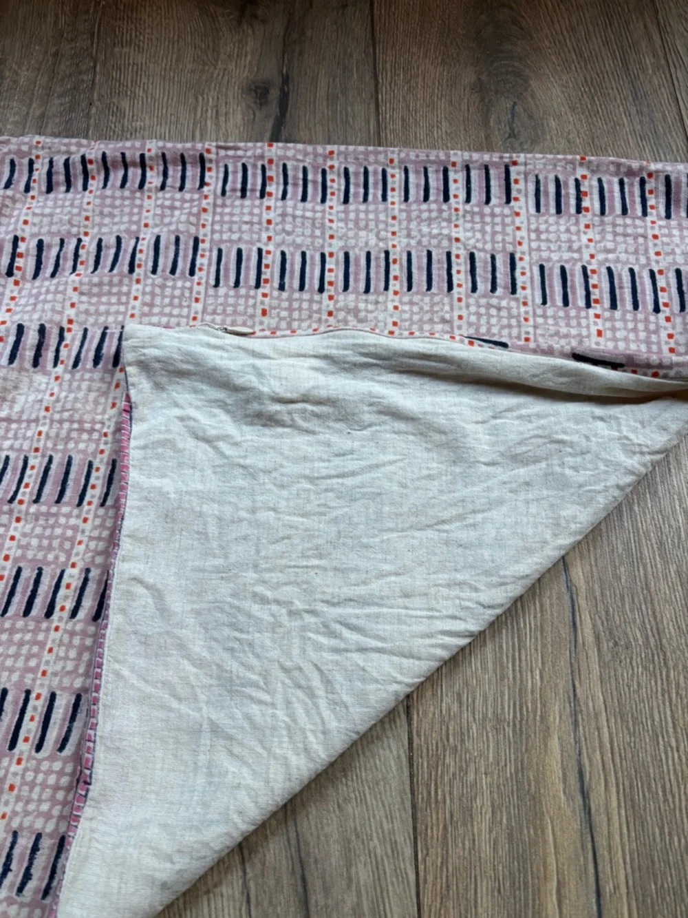 West Elm 20x20 Abstract Block Print Pillow Cover Pink Navy Linen Cotton Accent
